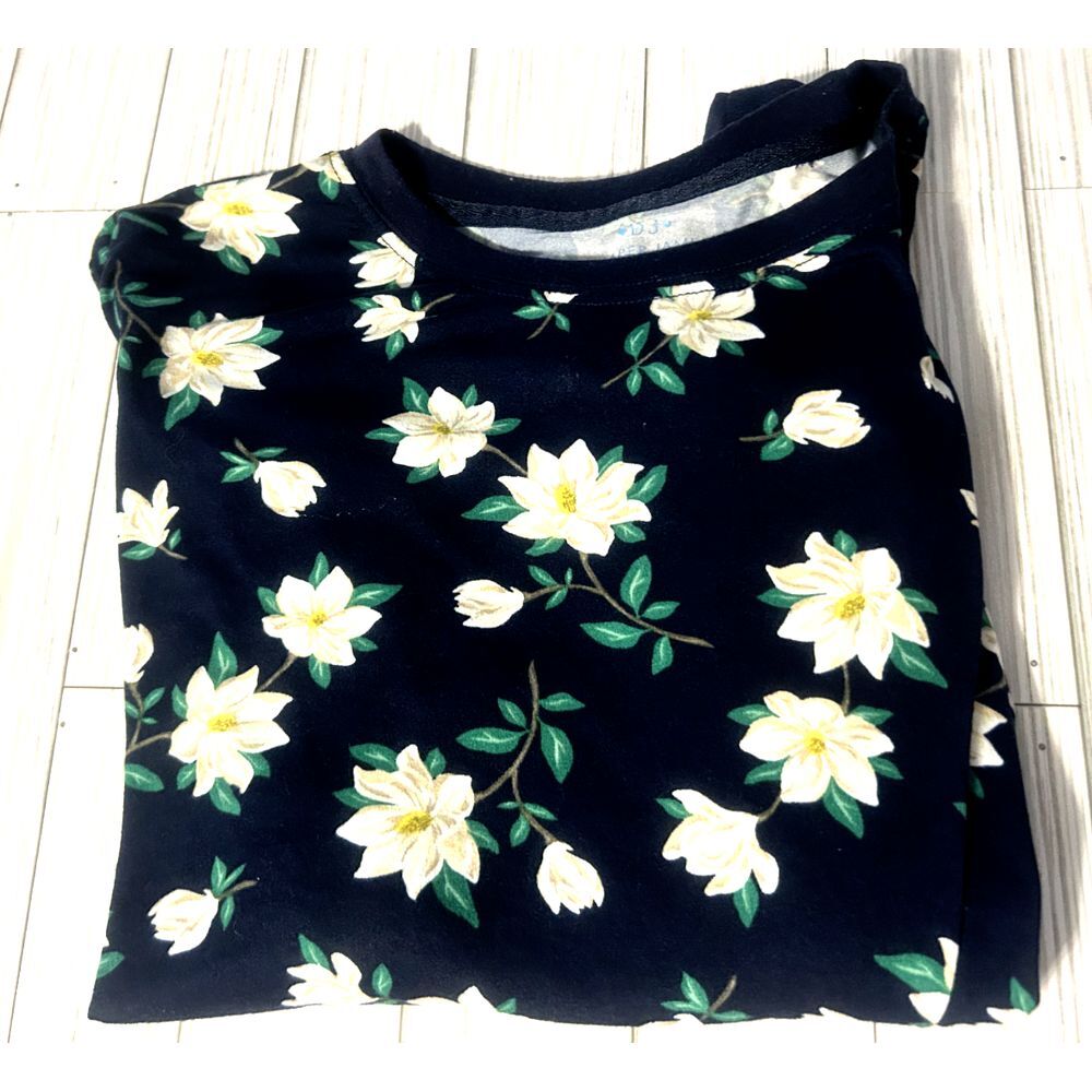 Draper James Womens Cotton Floral Print Long Sleeve Top Navy Blue Size Large